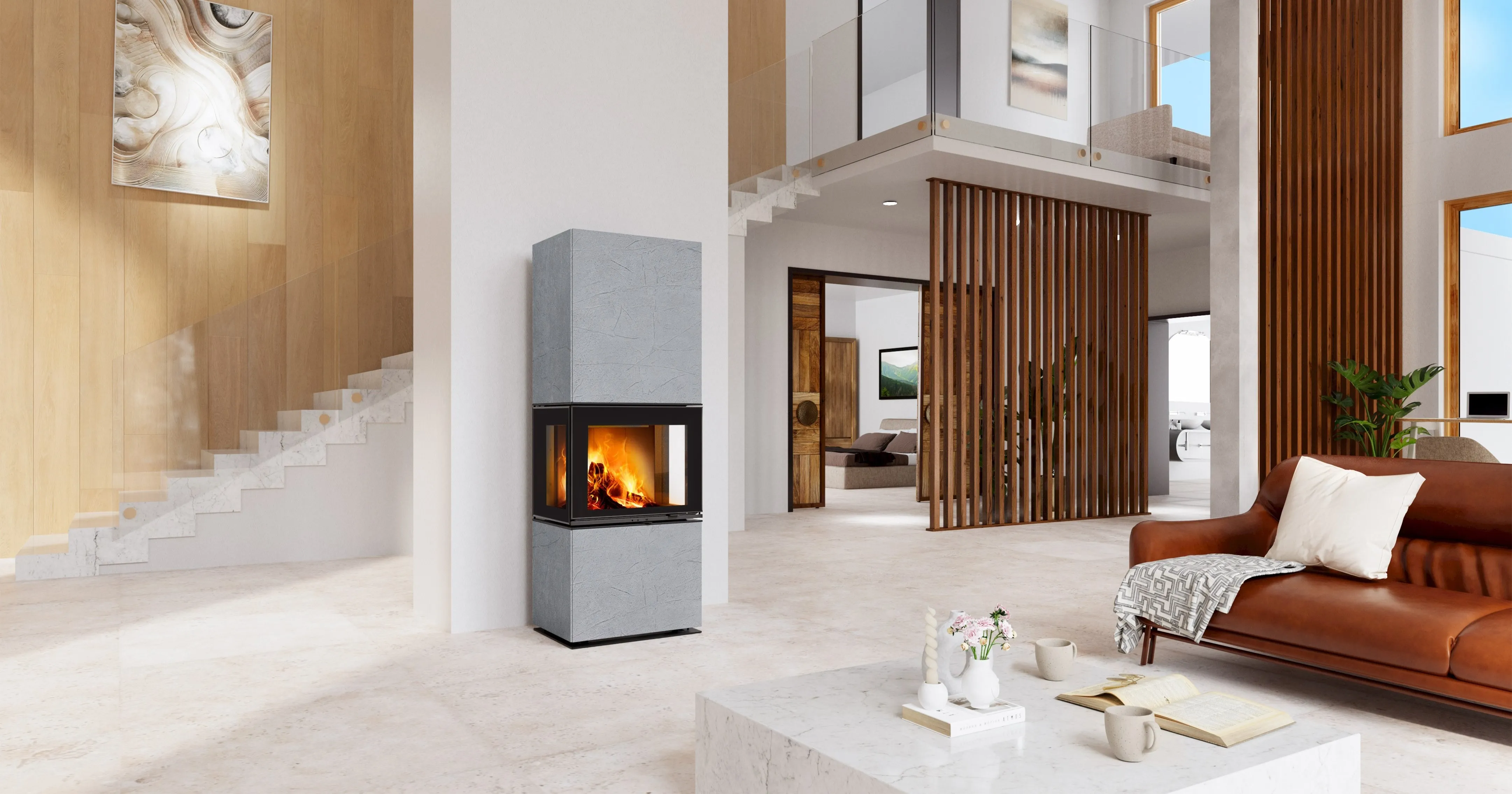 LERA C GH thermaline grey 61 - design accumulation fireplace Romotop